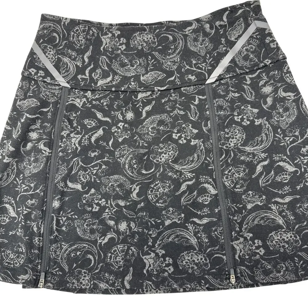 Title 9 Black Gray Floral Printed Skirt Zip Pleat Tennis Pickleball Skirt Sz‎ S